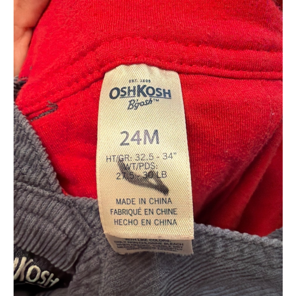 OshKosh B'gosh Vestbak Bib Overalls 24 Months Gray Corduroy Lined - Picture 6 of 7